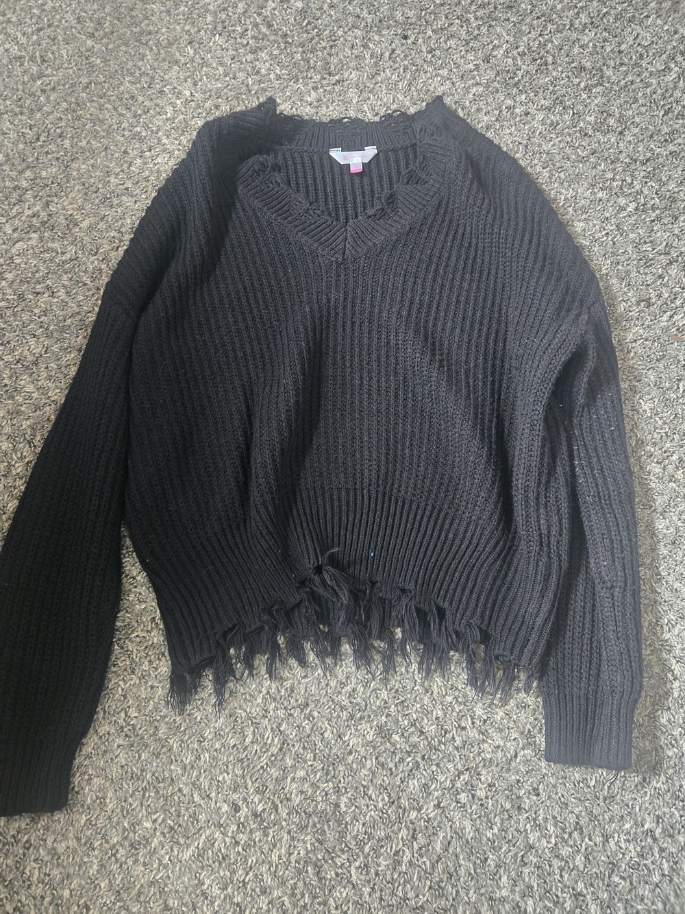 No Boundaries Black Distressed V-Neck Sweater